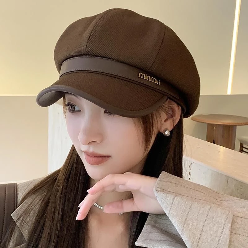 新疆西藏包邮2023新款韩版英伦皮质贝雷帽鸭舌秋冬季百搭复古气质