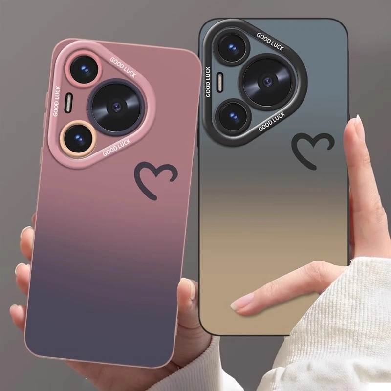 情侣渐变粉半心适用华为pura80手机壳p70新款简约ins风网红小清新