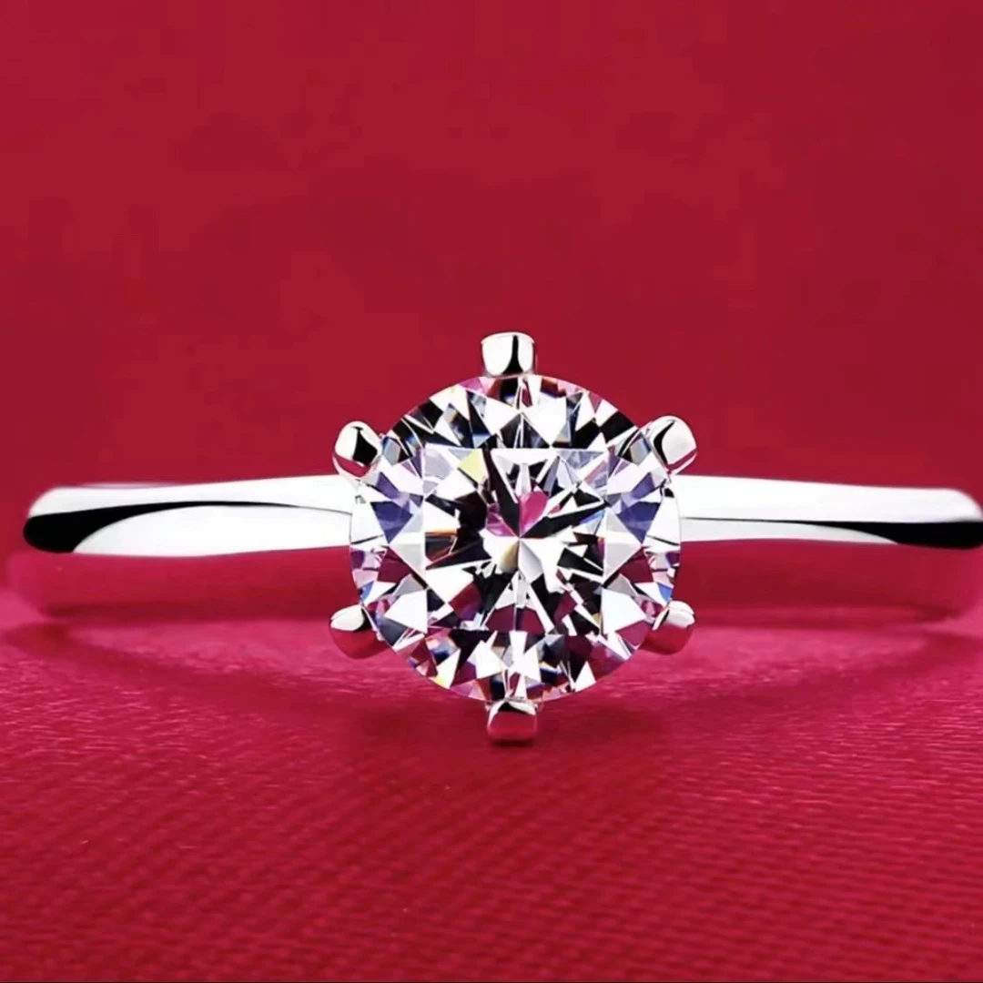 925银莫桑石戒指 经典六爪结婚可调节求婚轻奢银戒气质镶嵌订婚