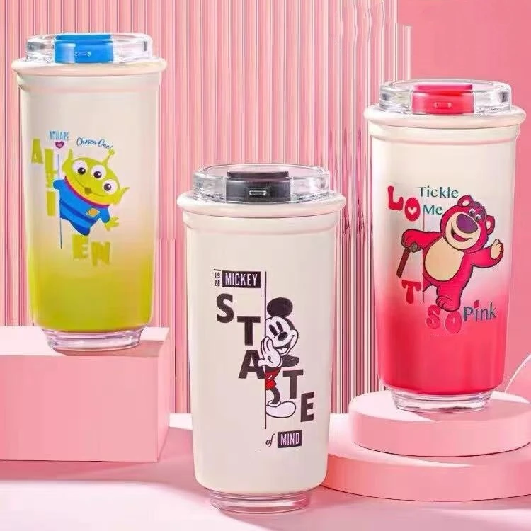 609 保温水杯男女生高颜值咖啡水杯可爱卡通双饮吸管杯