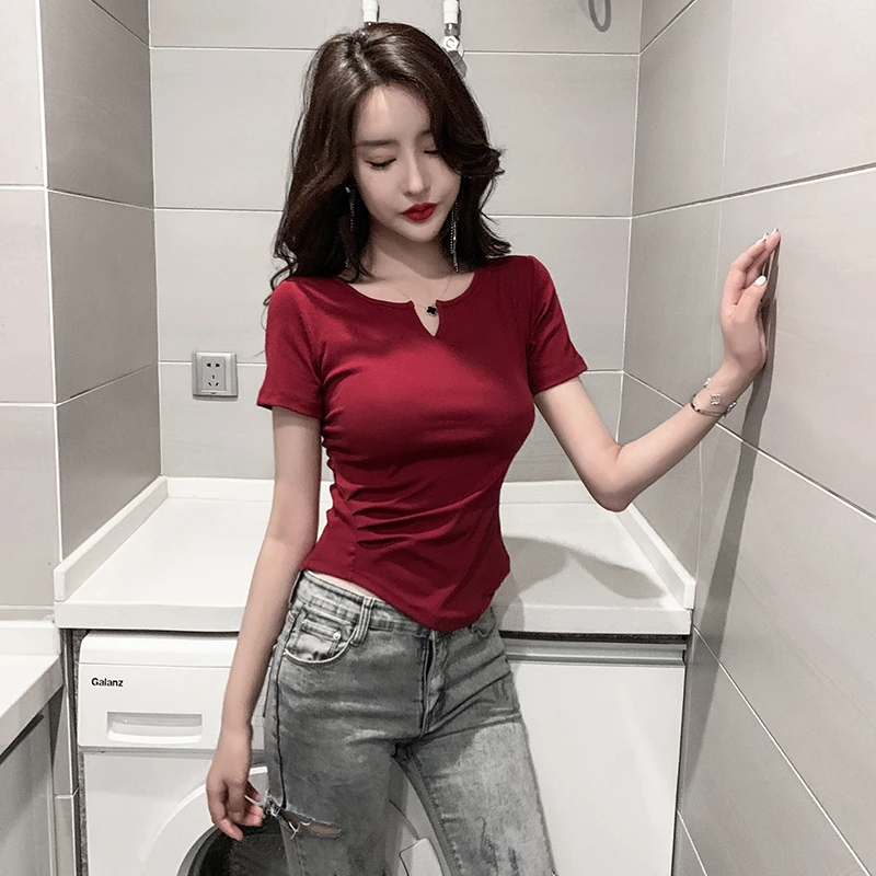 不规则收腰上衣女短袖褶皱设计感小众修身显瘦性感心机短款T恤夏