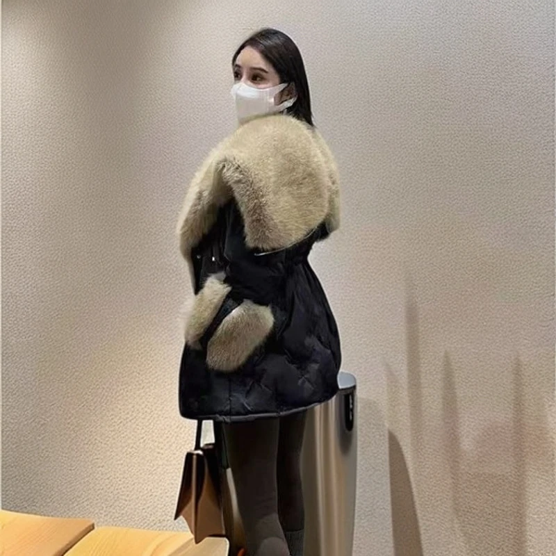 『双11』欧货天使之翼冬季新款韩版时尚棉服女中长款外套女加厚毛