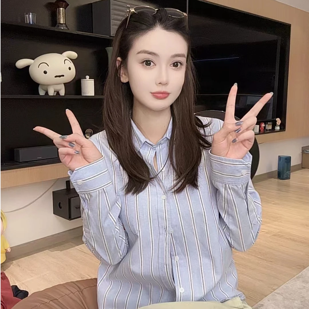 【织带条纹衬衣】AL24CS008长袖时尚百搭宽松衬衫气质休闲条纹衬衣