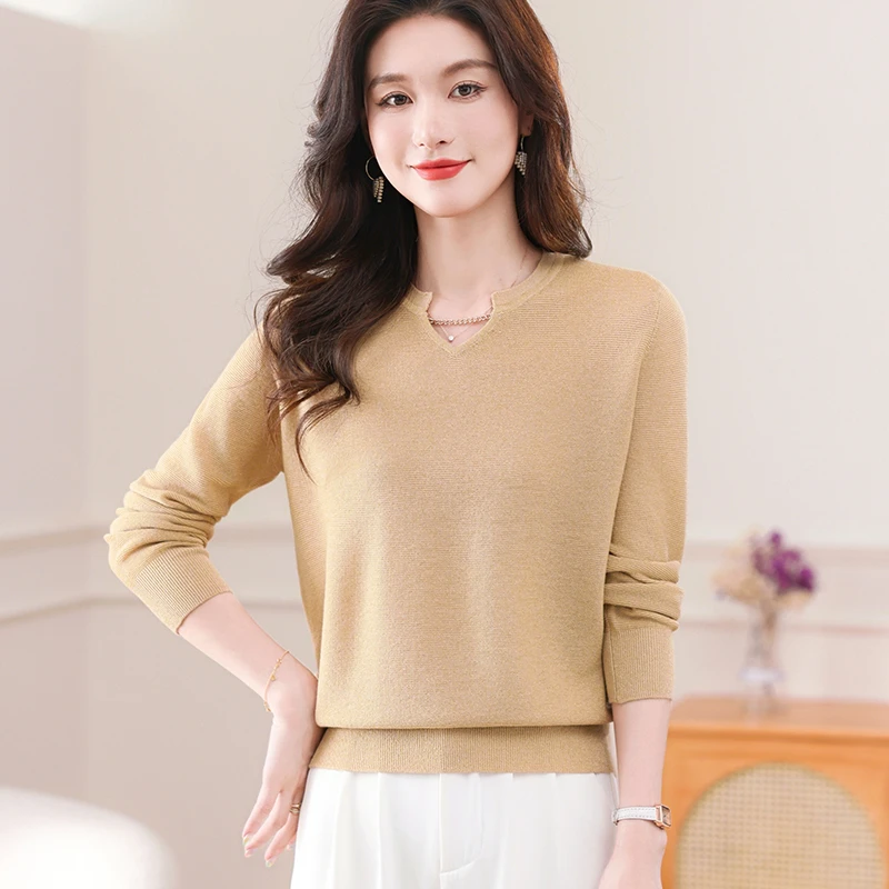 品瑟91173春秋针织V领长袖百搭洋气宽松显瘦秋季气质时尚打底毛衣
