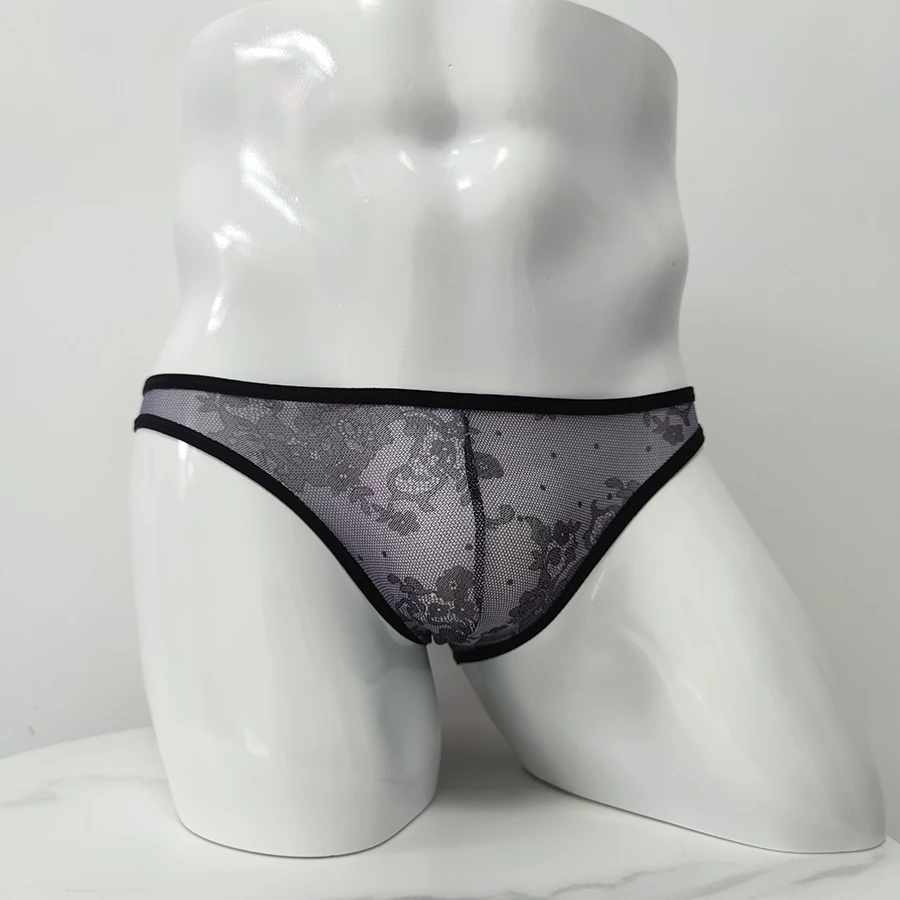 高弹大码网纱男士内裤低腰性感印花薄款夏季小三角时尚