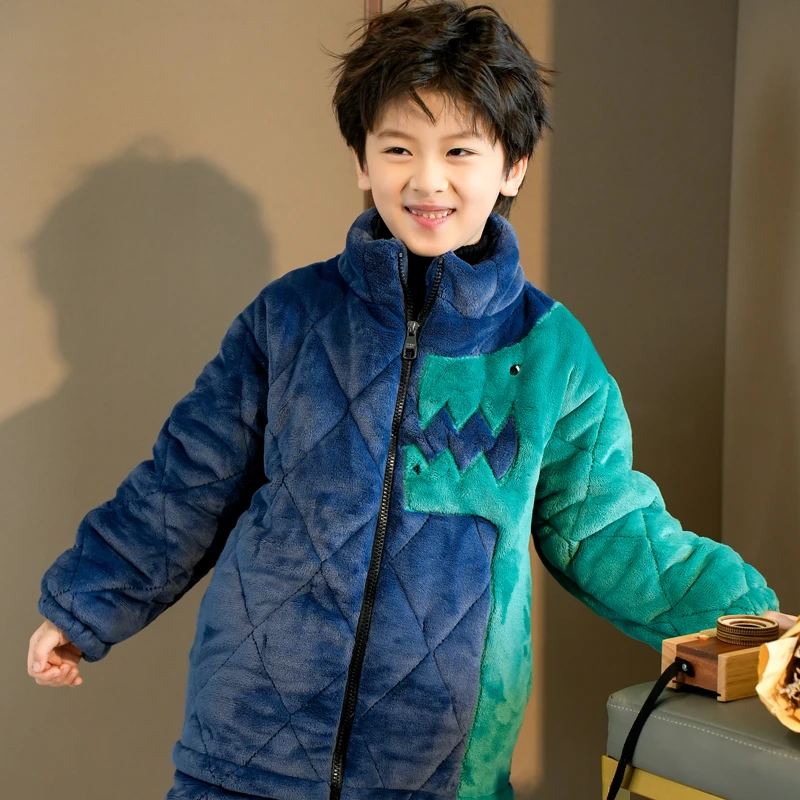 儿童童装女童男童宝宝加厚保暖秋冬洋气男孩连帽加绒中大童小童