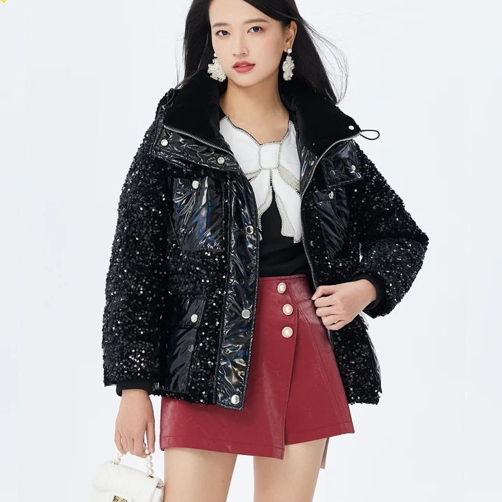 珠片拼接羽绒女款冬季厚外套211410026羽绒服