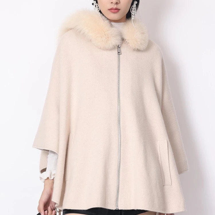 中长款前拉链大毛领宽松斗篷大衣保暖通勤外套151410022