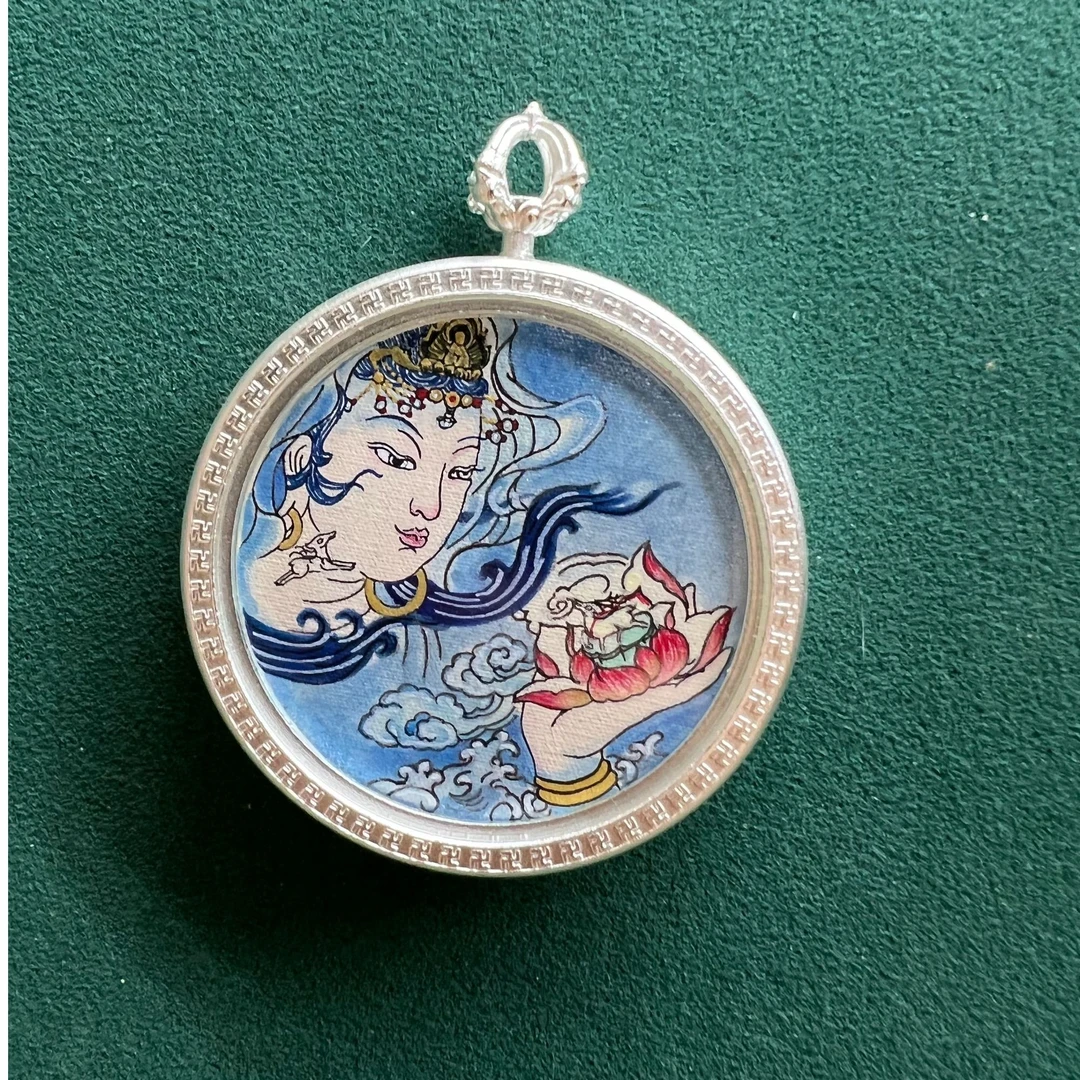 纯手绘热贡唐卡 观音佛首 手心莲花 画风精致