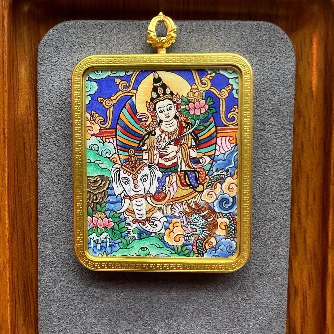 热贡精品纯手绘唐卡 普贤菩萨 画工细腻 矿物颜料着色  收藏款