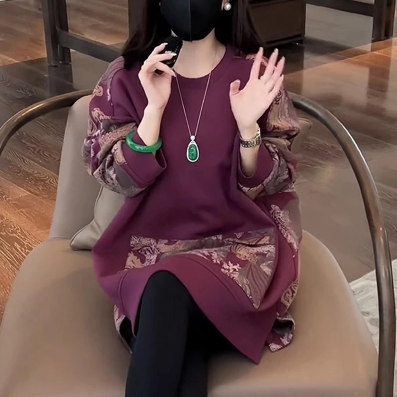 女士加厚休闲卫衣2024秋冬新款爆款时尚洋气宽松中长款遮屁股上衣