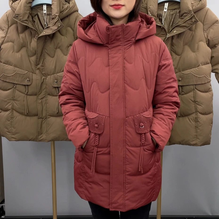 可拆卸帽款中长版棉服 31