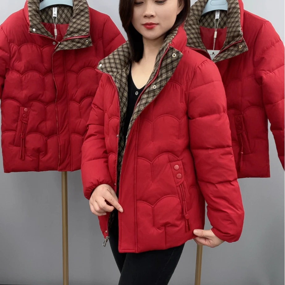 可立可翻格子领保暖妈妈棉服  M06