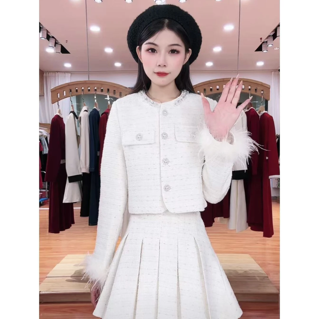 小香风两件套2024秋季新款白色法式轻奢气质显瘦