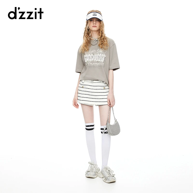 dzzit地素短裤夏季条纹小香风附腰链设计感裙裤女3I2Q134