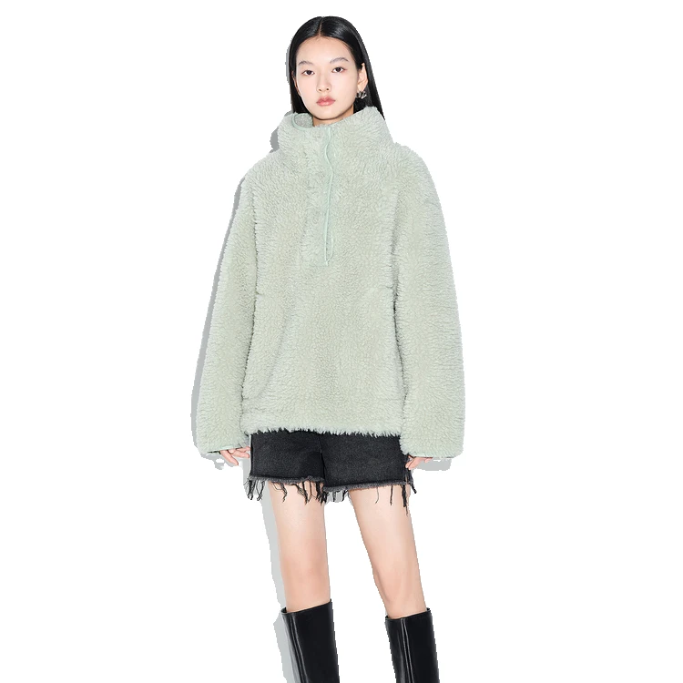 【薄荷曼波】dzzit地素 秋冬绿色长袖仿羊羔毛毛绒外套女3D4F901