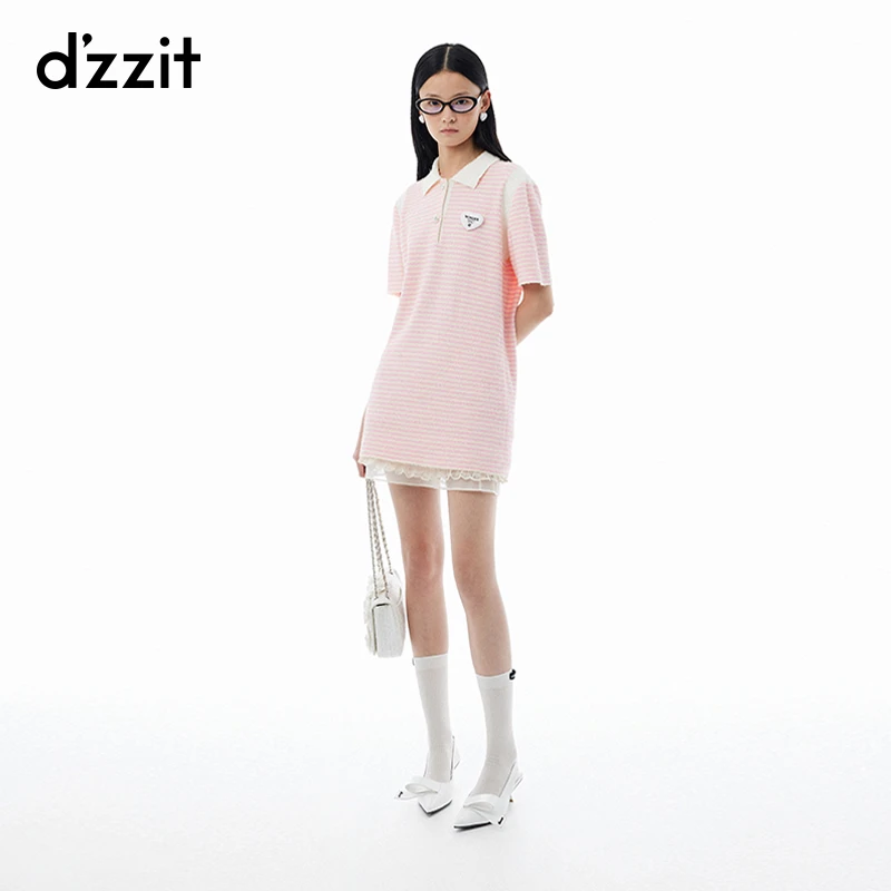 215【专属】dzzit地素连衣裙少女风运动活力POLO领雅丹风短袖针织裙
