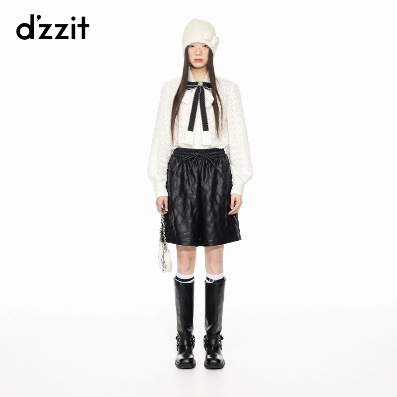 264【专属】dzzit地素飘带衬衫白色领口系带胸针装饰上衣女