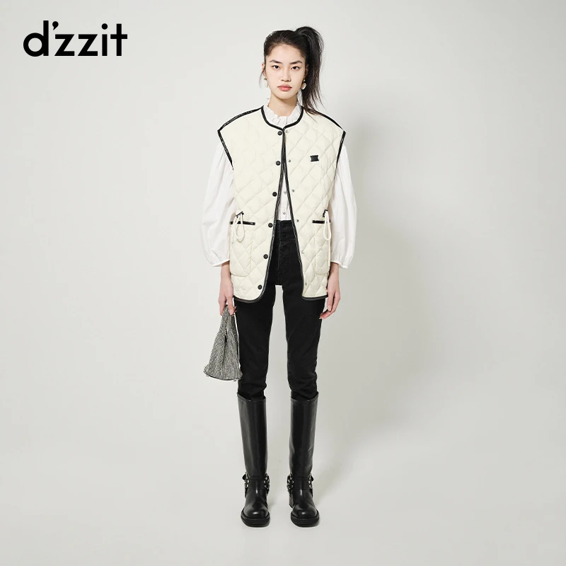 【专属】dzzit地素牛仔打底裤春秋纽扣门襟设计黑色高腰小脚裤女