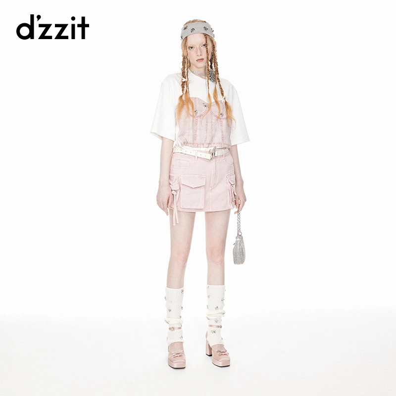 【专属】dzzit地素假象印花t恤棉质钉钻设计短袖上衣女