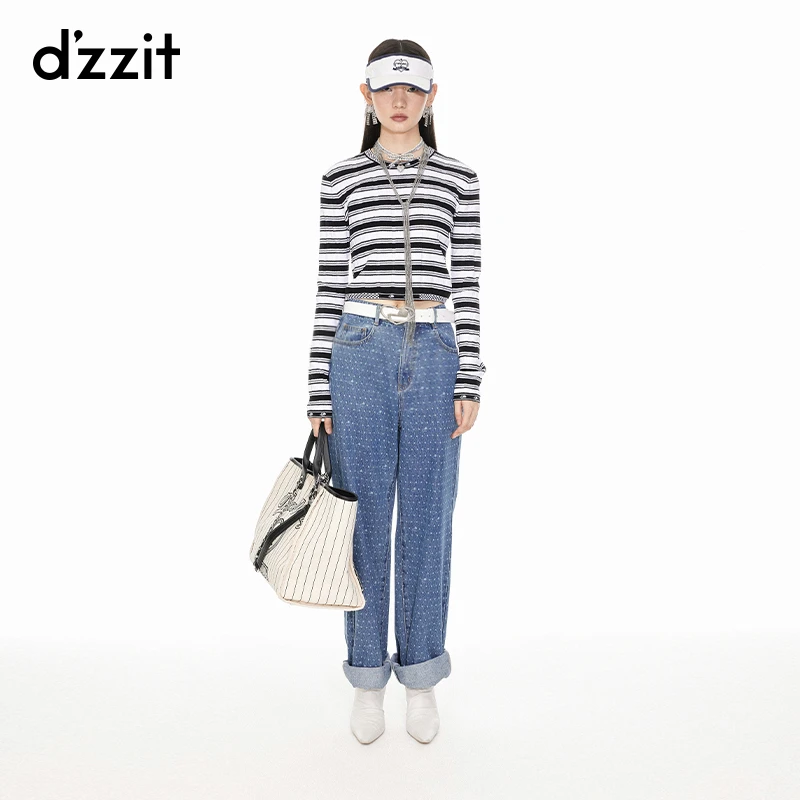 255【专属】dzzit地素条纹针织衫法式条纹露背圆领短上衣女