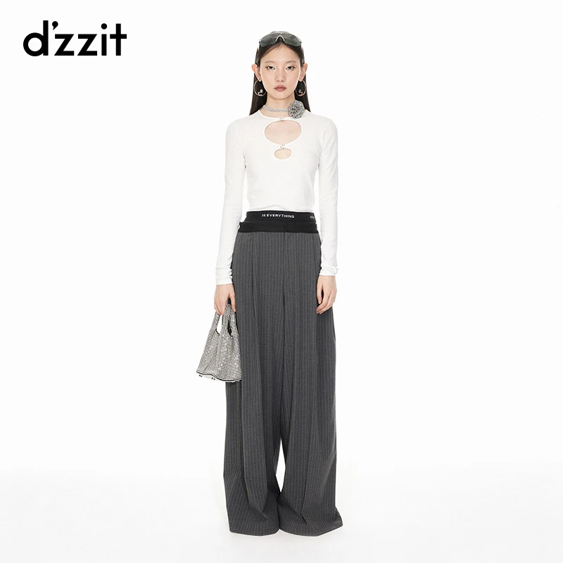 230【专属】dzzit地素条纹西装春秋通勤双腰头宽松阔腿裤女