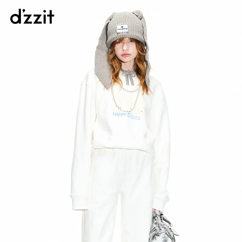 【专属】dzzit地素春秋慵懒小个子百搭减龄印花卫衣上衣女