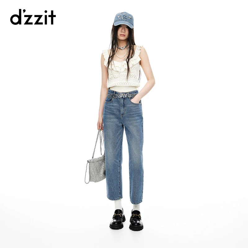 dzzit地素背心夏季仿钩针织镂空设计无袖上衣女3I2E104