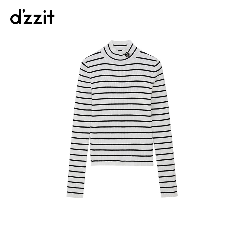dzzit地素内搭针织衫时髦半高领修身长袖打底衫套头上衣3H4E4522A