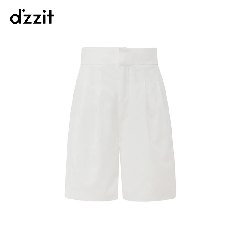 【专属】dzzit地素短裤夏季简约高腰白色直筒宽松五分裤休闲裤女