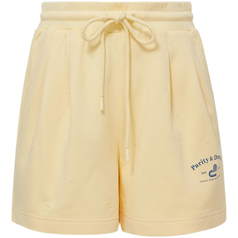 dzzit地素休闲运动风烫水钻设计黄色松紧腰系带短裤女3E3Q1181V