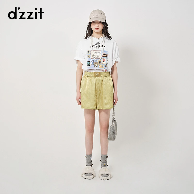 293【专属】dzzit地素短裤复古松紧腰纯色宽松醋纤休闲裤女