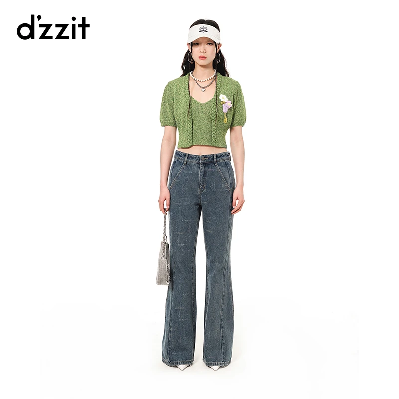 352【赵老板专属】dzzit地素绿色立体钩花花朵装饰多巴胺针织开衫
