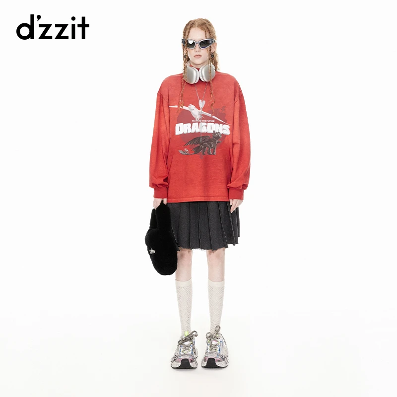 【驯龙高手联名款】dzzit地素长袖卫衣春秋圆领上衣女3I1J1