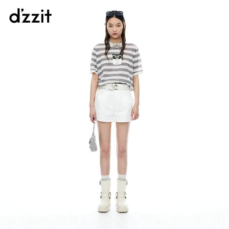 dzzit地素牛仔短裤夏季丹宁风刺绣设计高腰裤子3I2R113