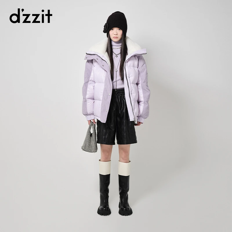 dzzit地素灯芯绒拼接羽绒服冬季少女风宽松加绒外套女3I1K201