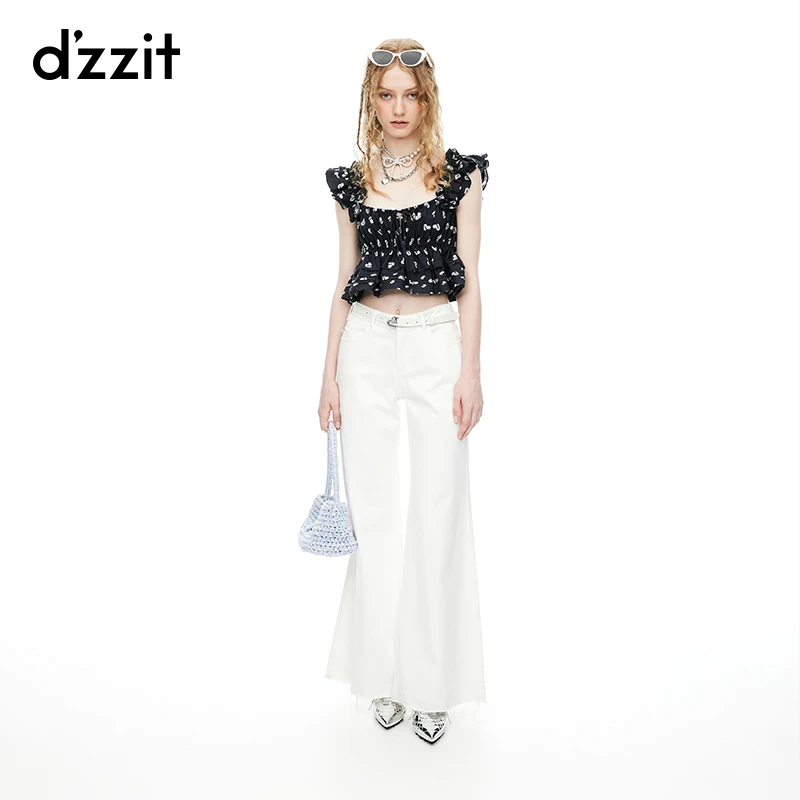 【专属】dzzit地素背心夏季爱心塔克压褶设计飞袖上衣女