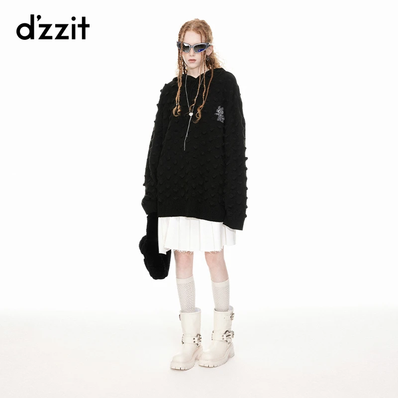 【驯龙高手联名款】dzzit地素连帽针织衫春秋上衣女3I1E437