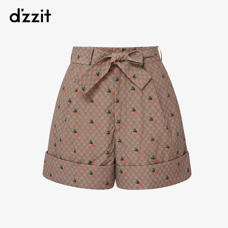 dzzit地素美拉德风老花印花高腰系带翻边设计阔腿短裤女3D4Q133