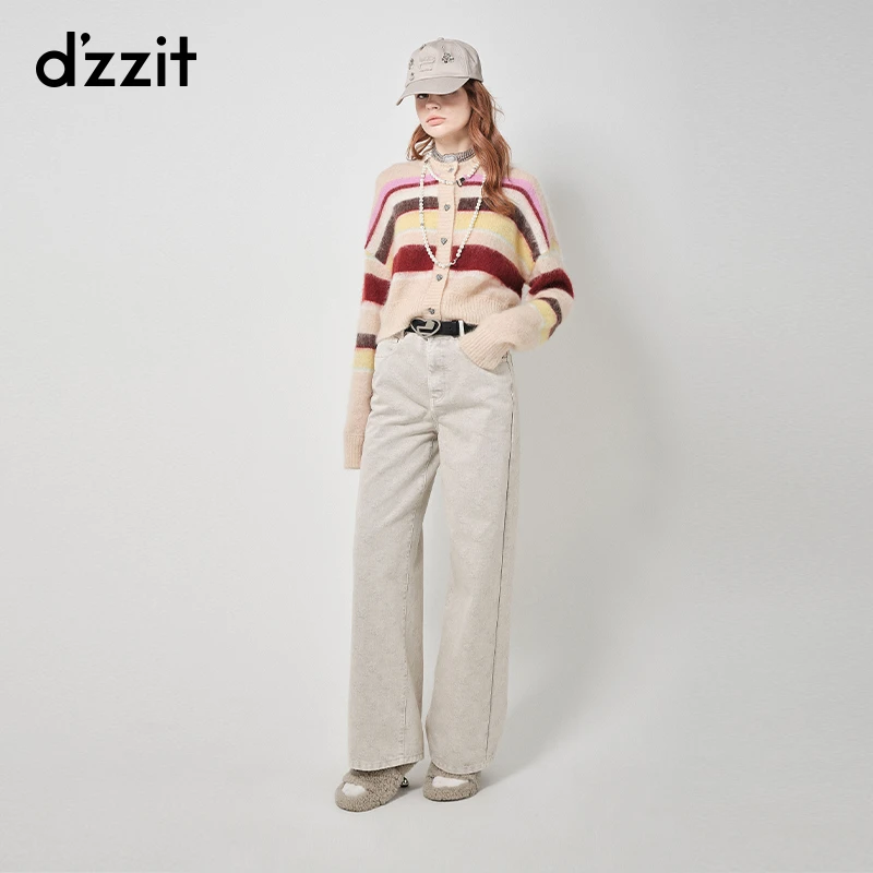 dzzit地素阔腿牛仔裤高街潮流高腰宽松长裤女3H4R805