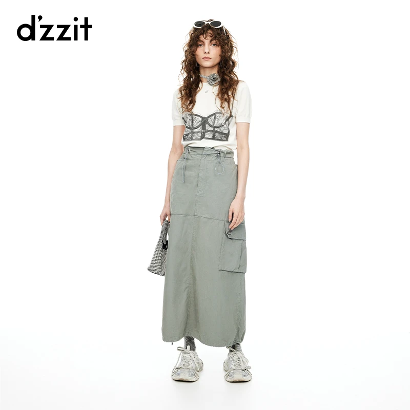 dzzit地素短袖针织衫夏季假象提花钉水钻设计上衣女3I2E324