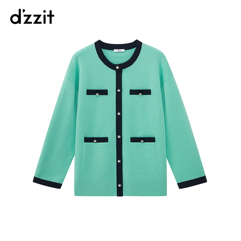 0103dzzit地素针织外套春秋小香风撞色设计宽松毛衫开衫女3H1E534