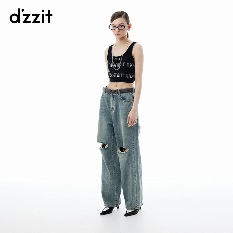 【专属】dzzit地素背心甜酷满底提花挑洞镂空针织吊带小上衣女