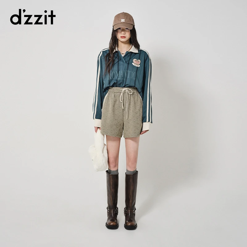 【专属】dzzit地素老花短裤印花松紧腰抽绳宽松休闲裤女