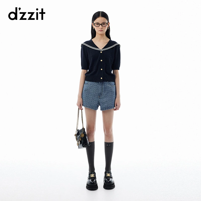 dzzit地素短裤夏秋高街潮流logo满印宽松高腰牛仔裤女3I3R115