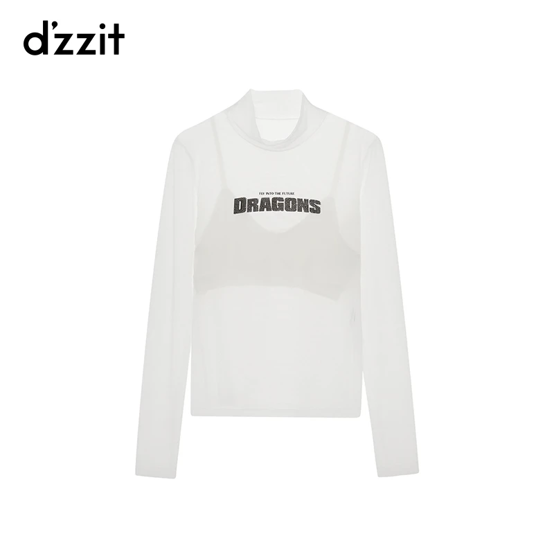 262【专属】dzzit地素网眼打底复古两件套烫钻设计修身上衣女