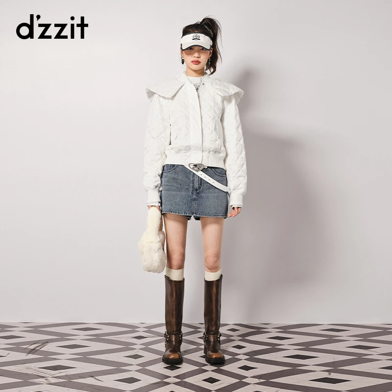 dzzit地素羽绒服秋冬休闲少女风纯色薄款娃娃领冬季外套女3H4K203