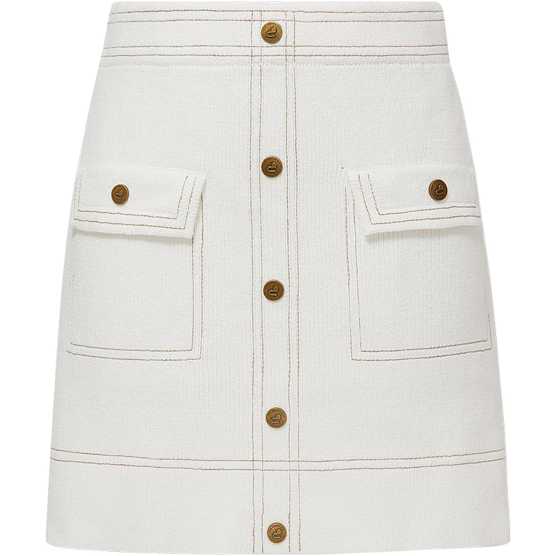 dzzit地素百搭明线千金风纽扣松紧针织半身裙短裙3E3E711