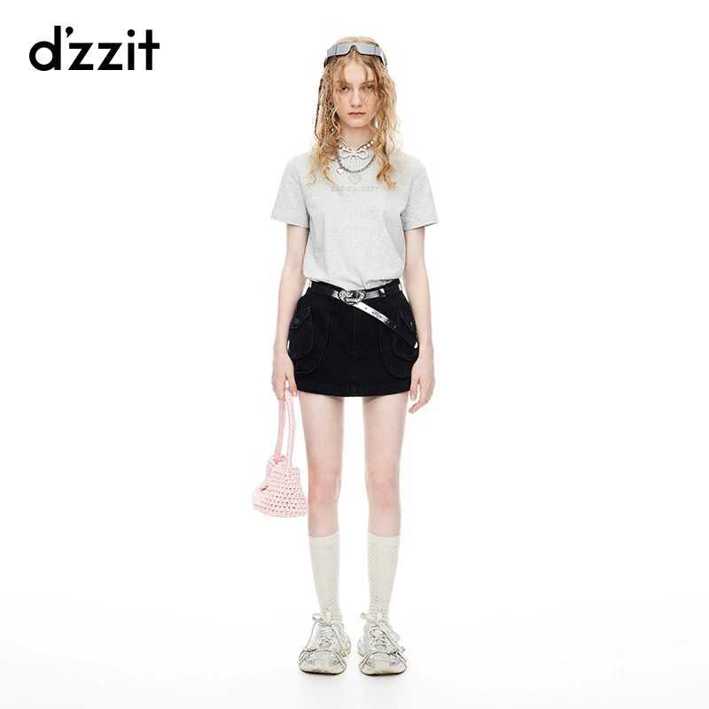 dzzit地素短裤夏季酷飒工装风黑色牛仔裙裤3I2R127