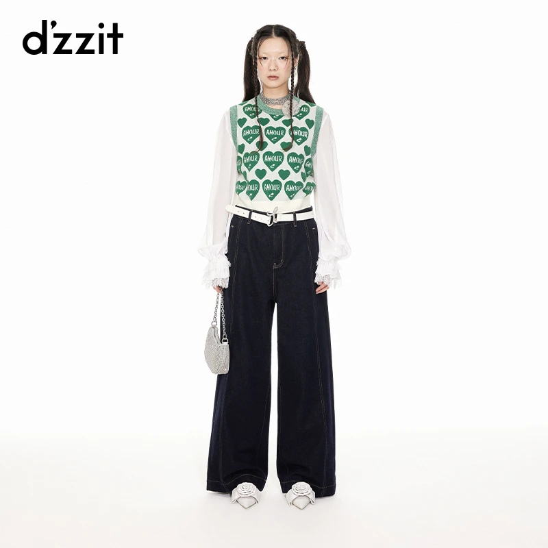 【DZ】dzzit地素春夏针织提花背心复古时尚潮流圆领钉珠短款上衣女